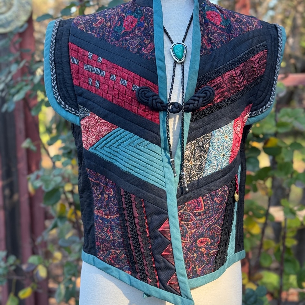 One of a Kind Patchwork Sleeveless Vest - Multicolor